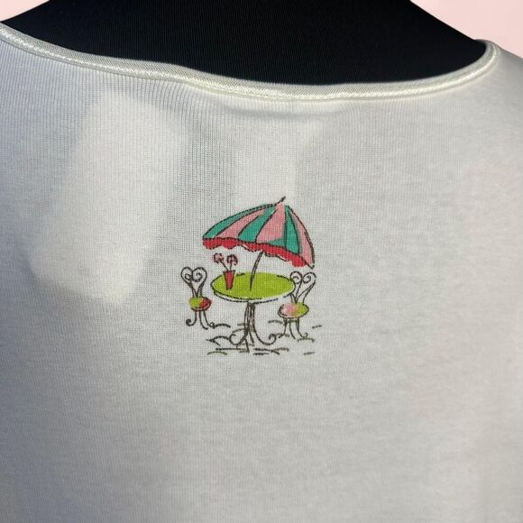 NWT CJ Banks Cottagecore Cafe Graphic Tee – White 1X - Whimsical Patio Scene - Picture 5 of 8